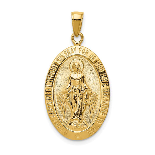 14K Gold Satin and Polished Finish Miraculous Medal Pendant