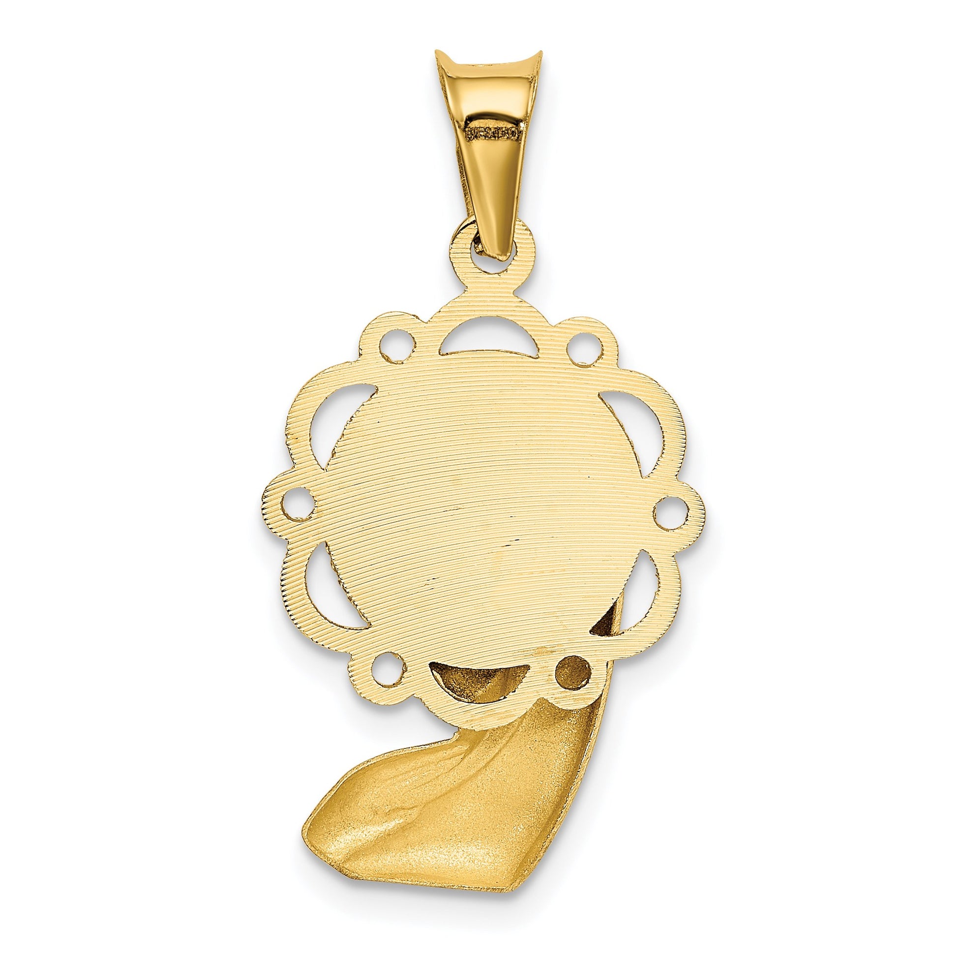 14K and White Rhodium Satin And Polished Diamond-cut Virgin Mary Scalloped Edge Pendant