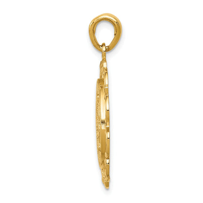 14K Polished Solid Large Miraculous Medal With Scallop Frame Round Pendant