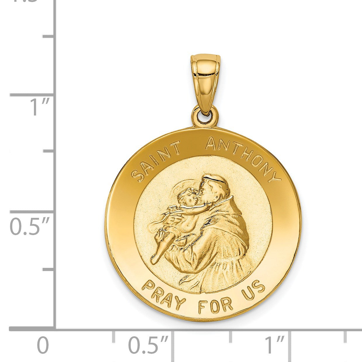 14k Polished Solid Saint Anthony Large Round Medal Pendant