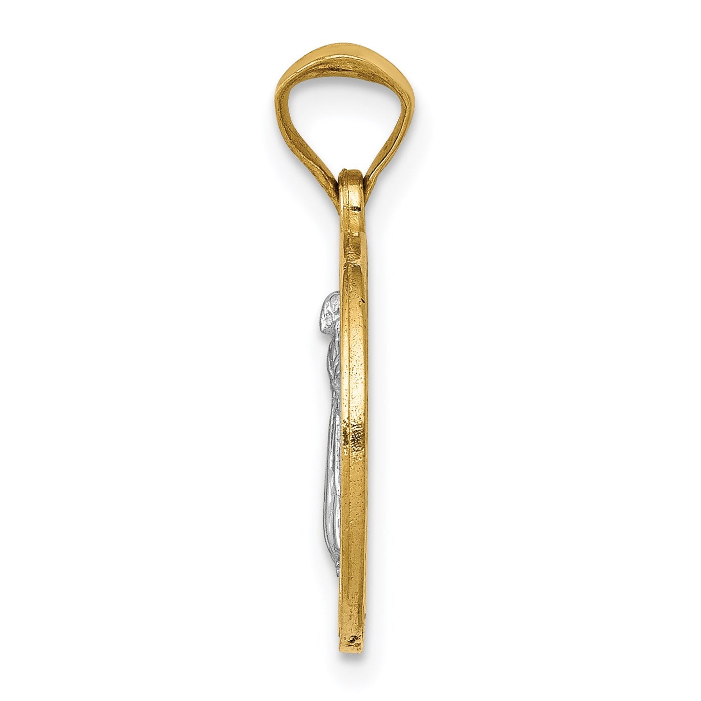 14k and White Rhodium Solid St. Benedict Medal Round Pendant