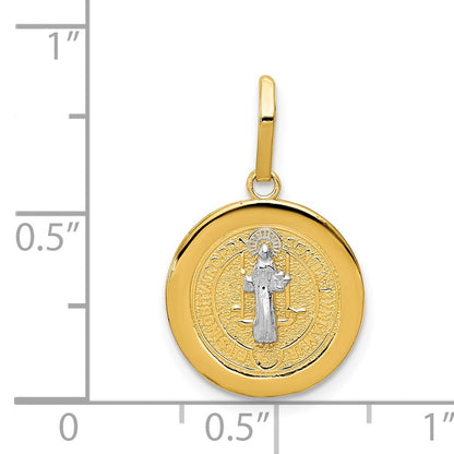 14k and White Rhodium Solid St. Benedict Medal Round Pendant