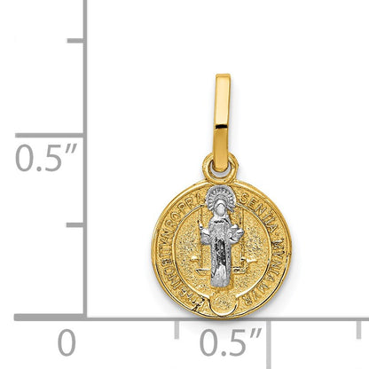14k and White Rhodium Solid St. Benedict Medal Round Pendant
