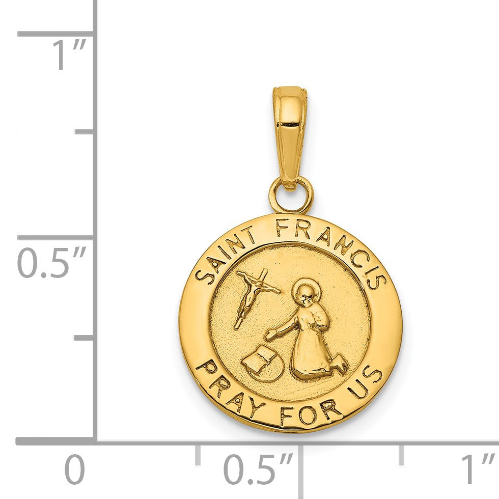 14K Polished Solid Saint Francis Medal Round Pendant