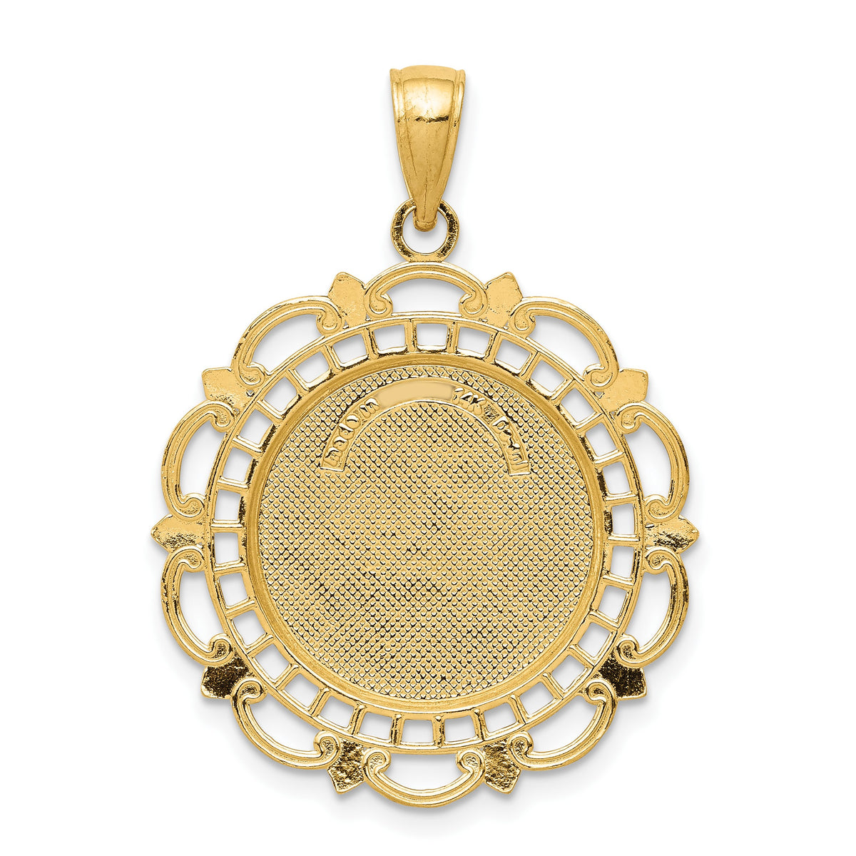 14k Polished Solid St. Michael Medal Scalloped Edge Round Pendant