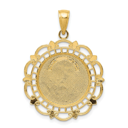 14k Polished Solid St. Michael Medal Scalloped Edge Round Pendant