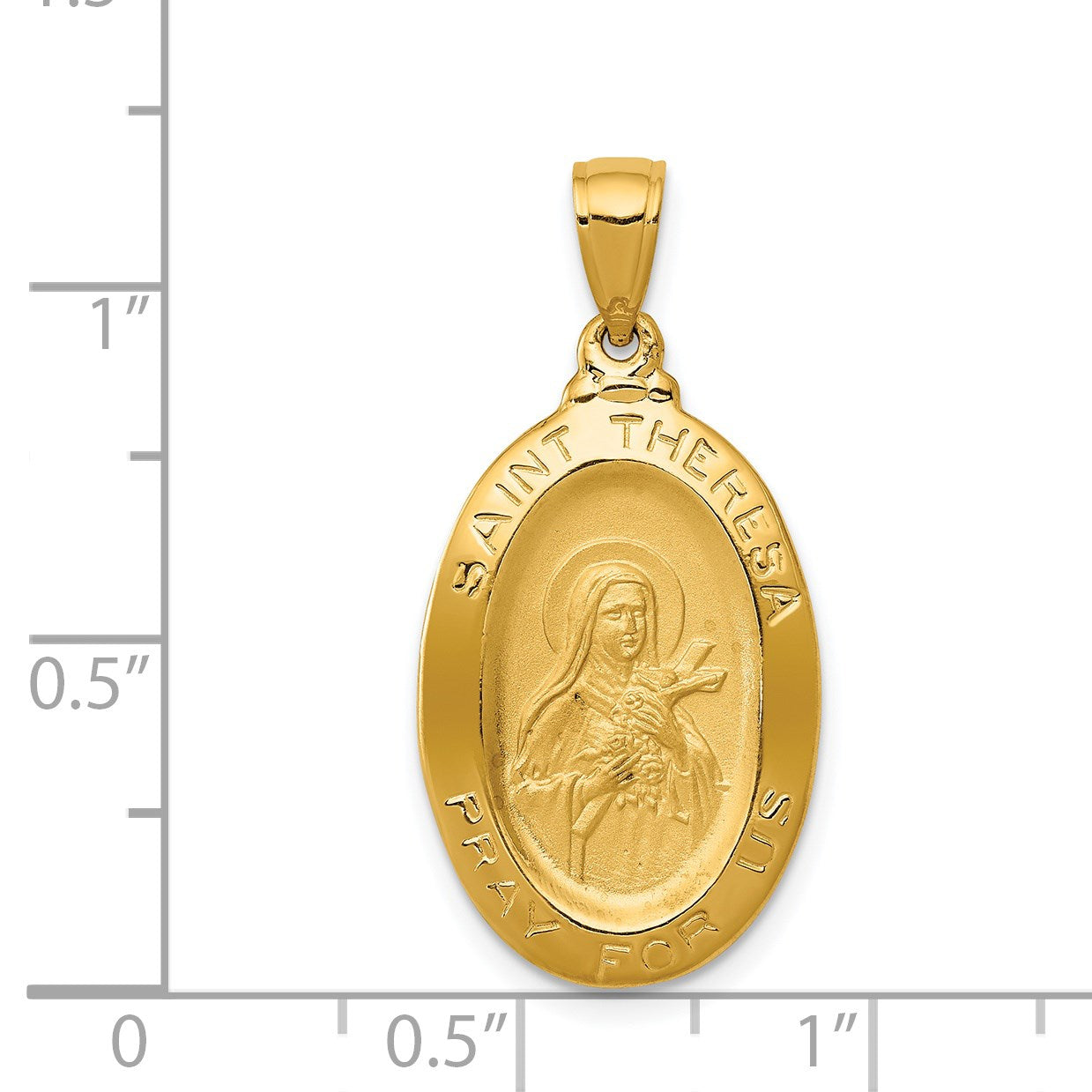 14k Polished and Satin Solid St Theresa Medal Oval Pendant