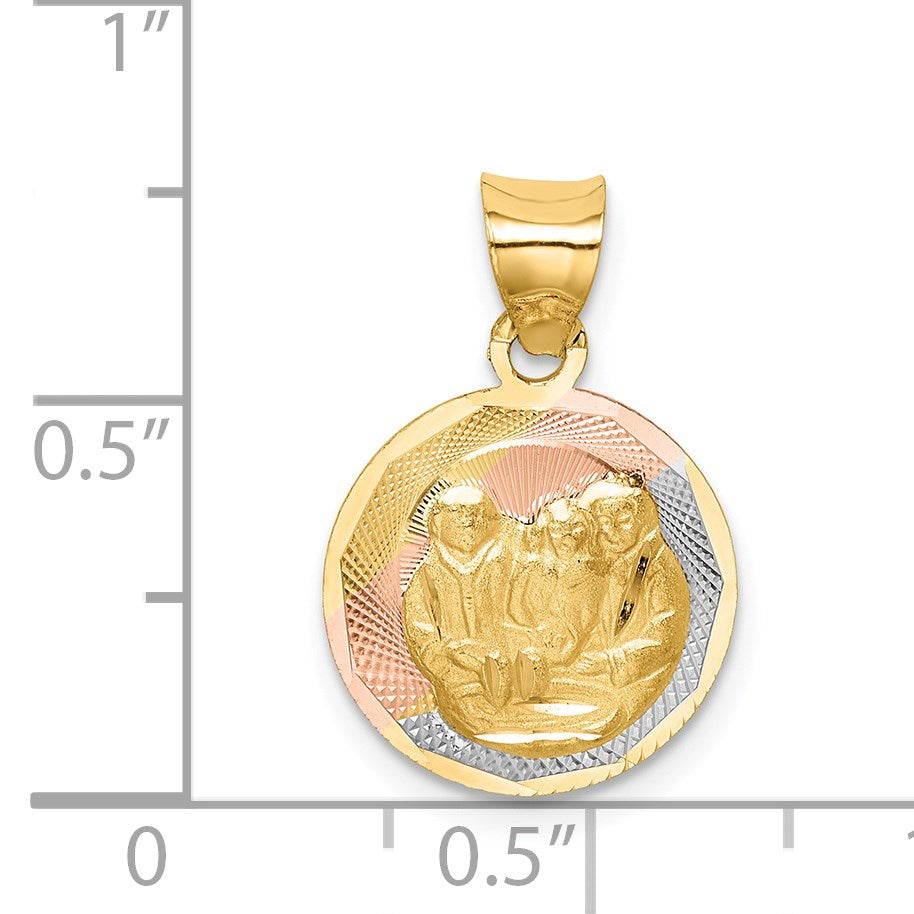 14K with Rose and White Rhodium Diamond-cut Baptism Round Pendant