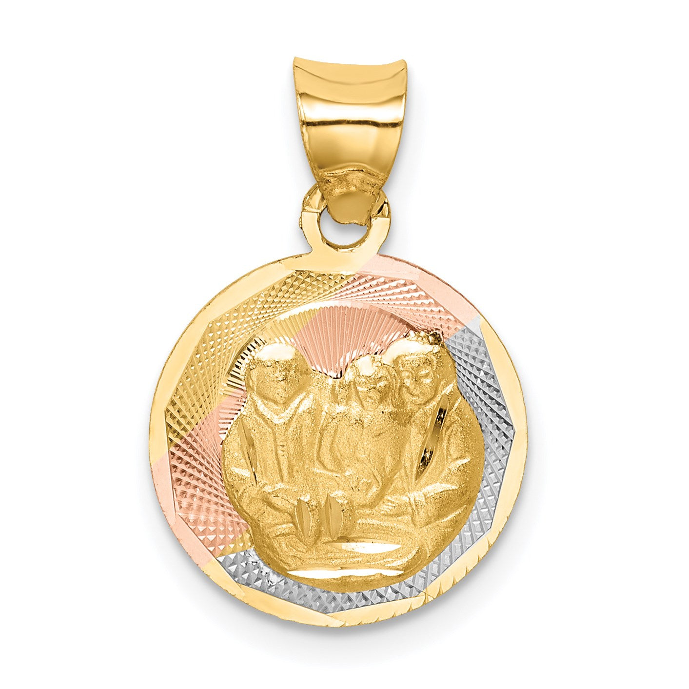 14K with Rose and White Rhodium Diamond-cut Baptism Round Pendant