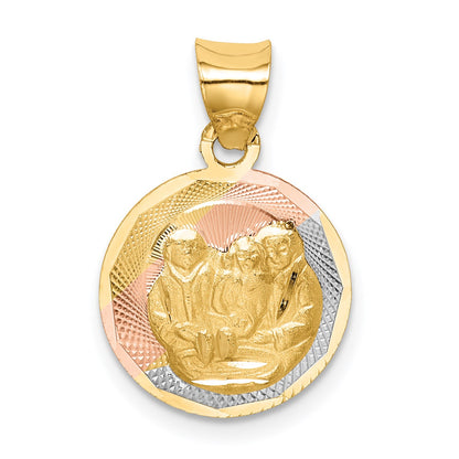 14K with Rose and White Rhodium Diamond-cut Baptism Round Pendant