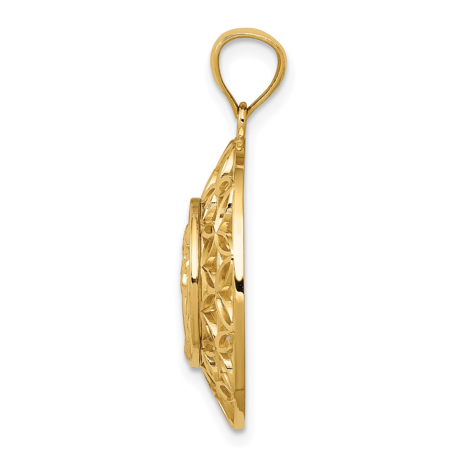14k Polished Diamond-cut Angel Medal Round Pendant