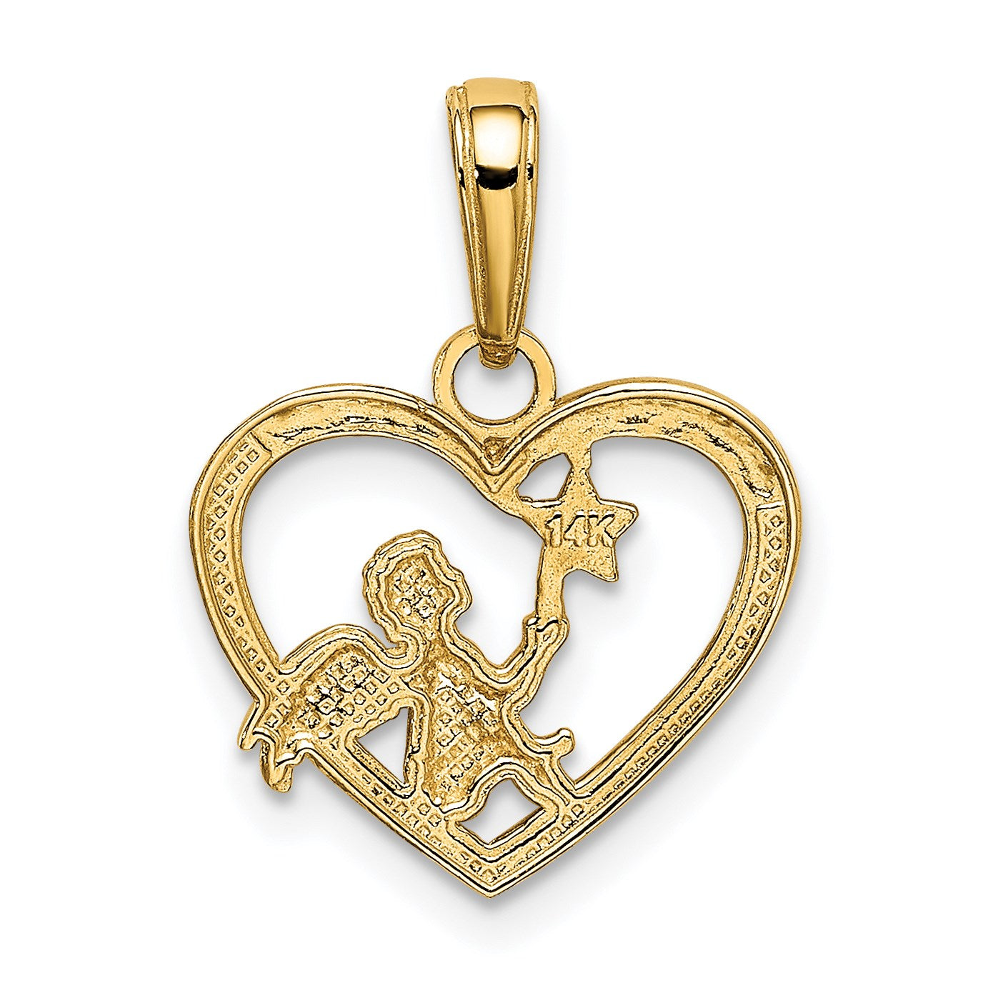 14K and White Rhodium Angel in Heart with Star Pendant