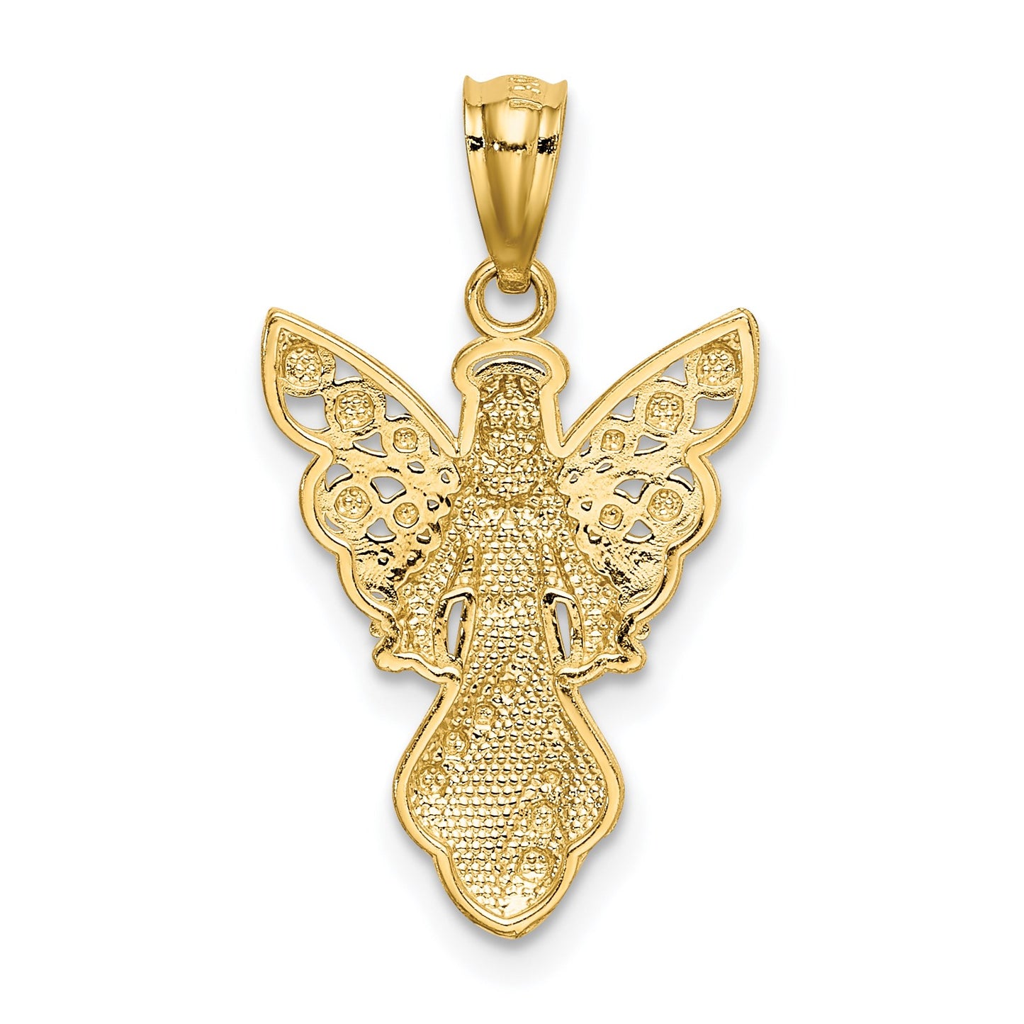 14K and White Rhodium Polished and Textured Angel Pendant