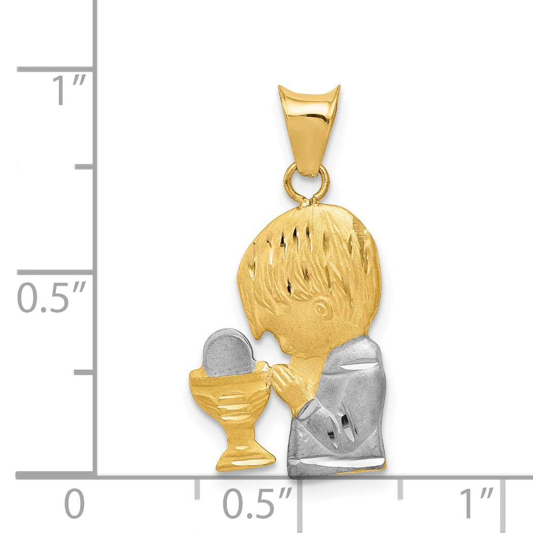 14K and White Rhodium Diamond-cut Boy Communion Semi-solid Pendant
