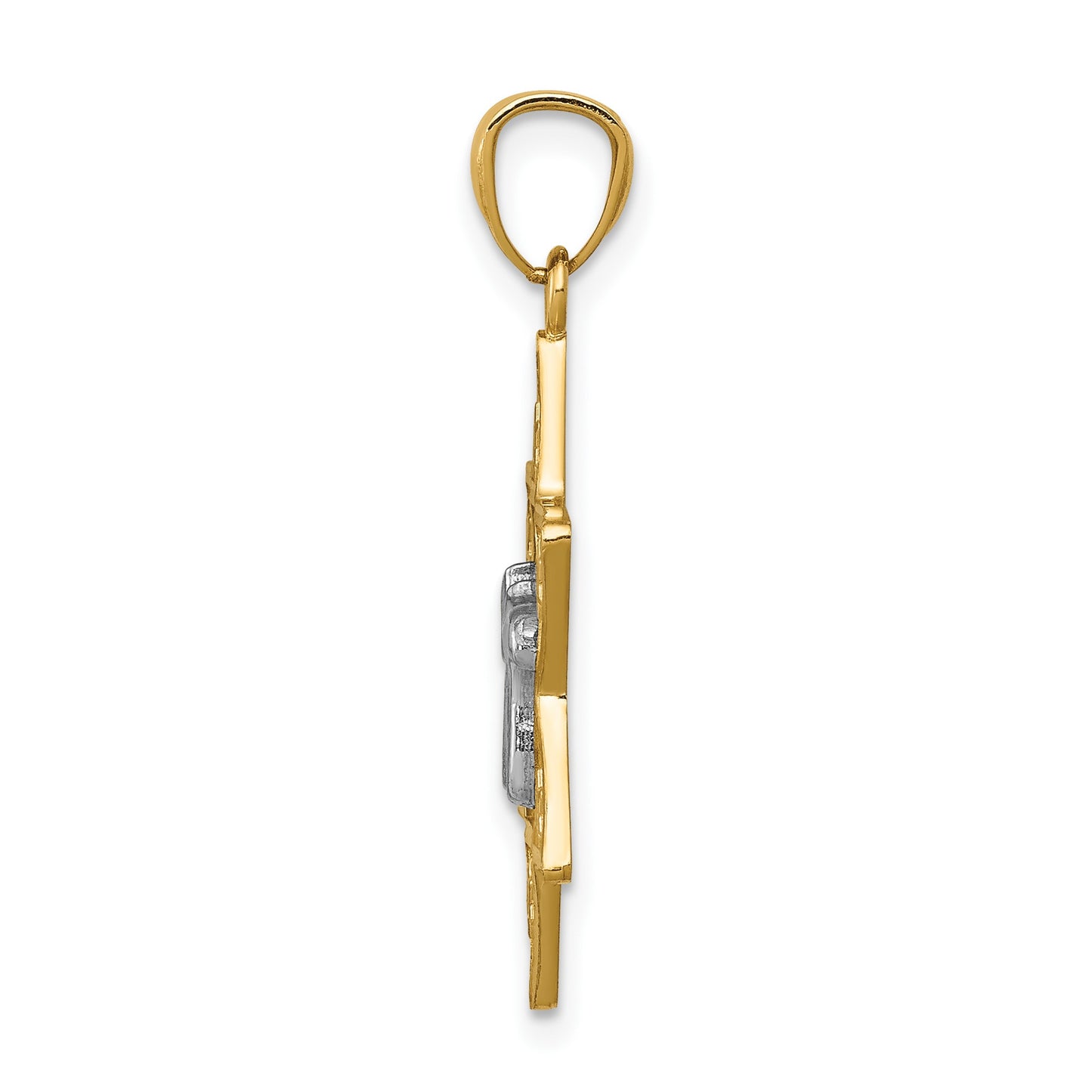 14k Two-tone Gold Polished Star of David with Chai Pendant