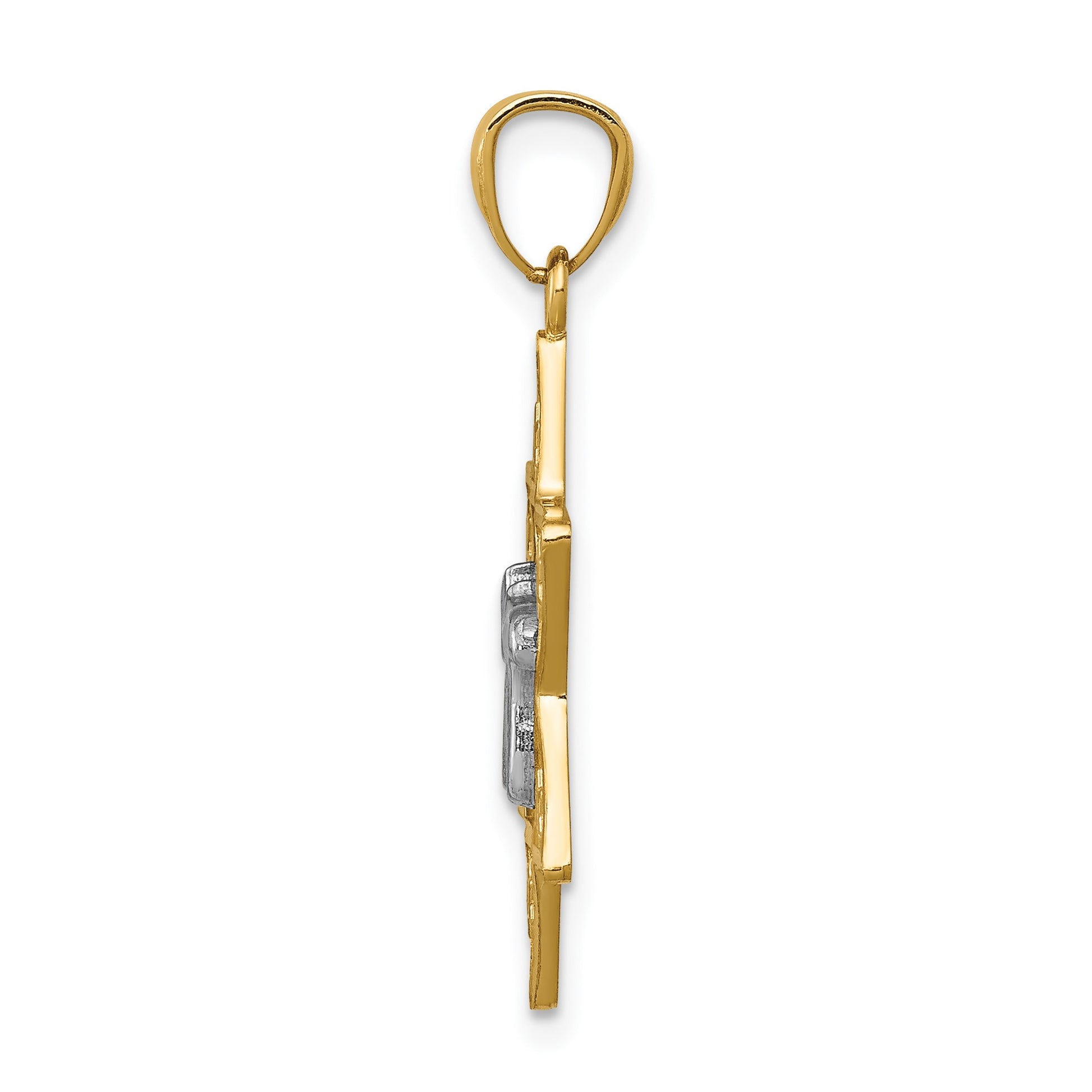 14k Two-tone Gold Polished Star of David with Chai Pendant