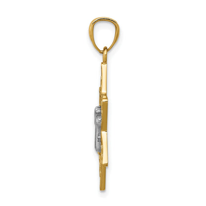 14k Two-tone Gold Polished Star of David with Chai Pendant