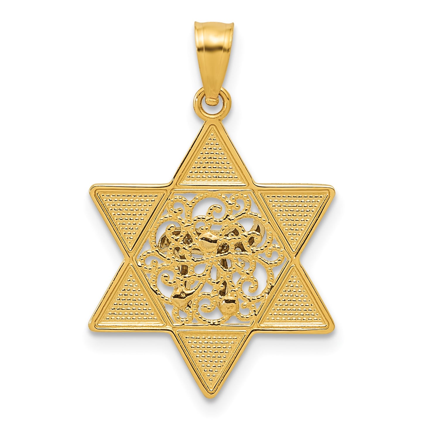 14k Two-tone Gold Polished Star of David with Chai Pendant