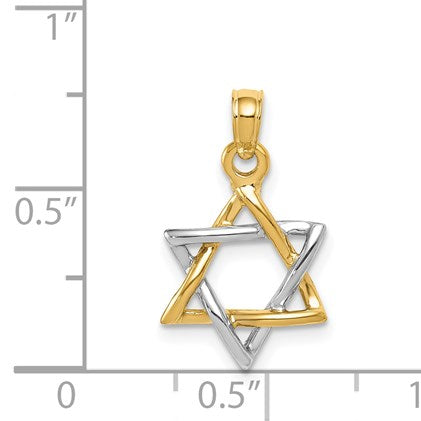 14K Two-tone Polished Star of David Pendant