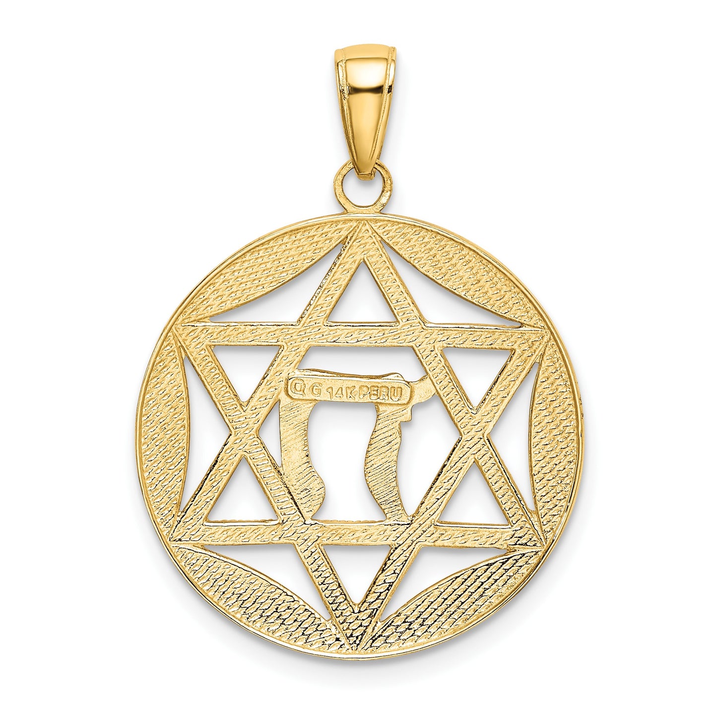 14K and White Rhodium Star of David with Chai LOVE LIFE HOPE JOY FAITH PEACE Round Pendant