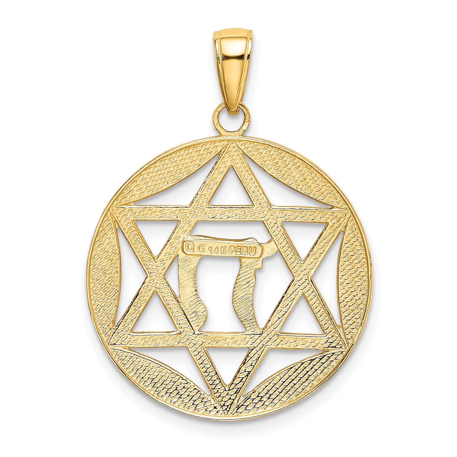 14K and White Rhodium Star of David with Chai LOVE LIFE HOPE JOY FAITH PEACE Round Pendant