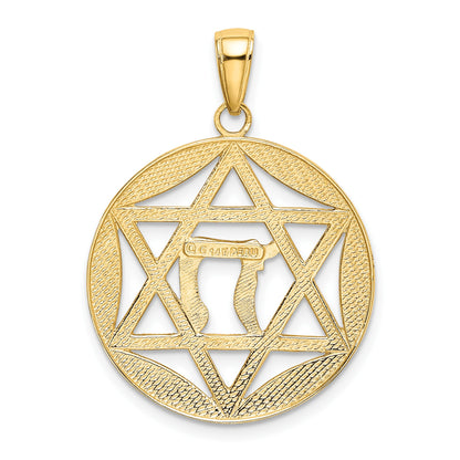 14K and White Rhodium Star of David with Chai LOVE LIFE HOPE JOY FAITH PEACE Round Pendant