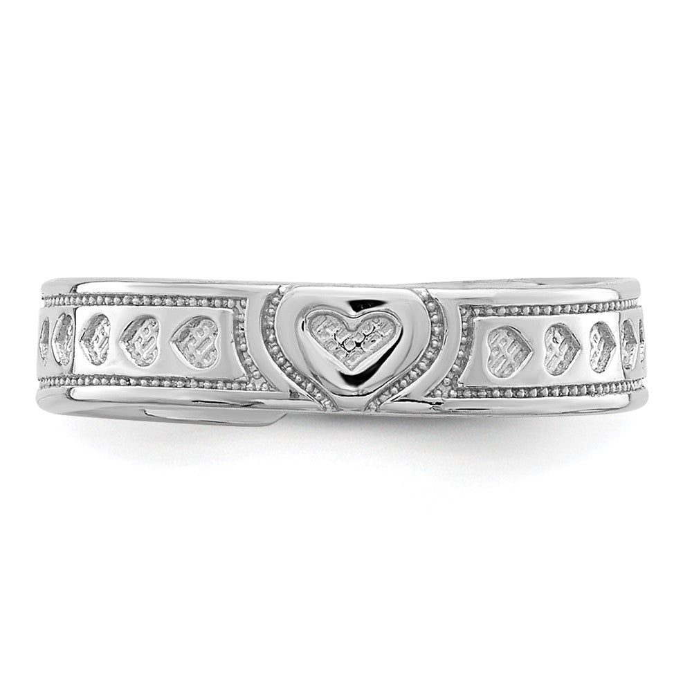 14K White Gold Polished Hearts Toe Ring