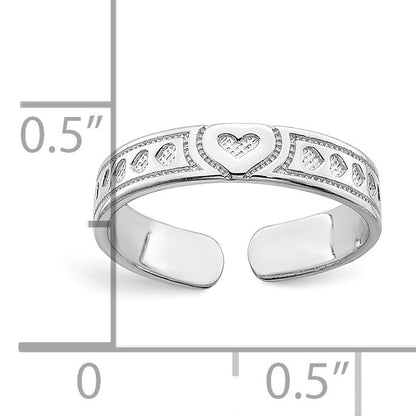 14K White Gold Polished Heart Design Adjustable Toe Ring