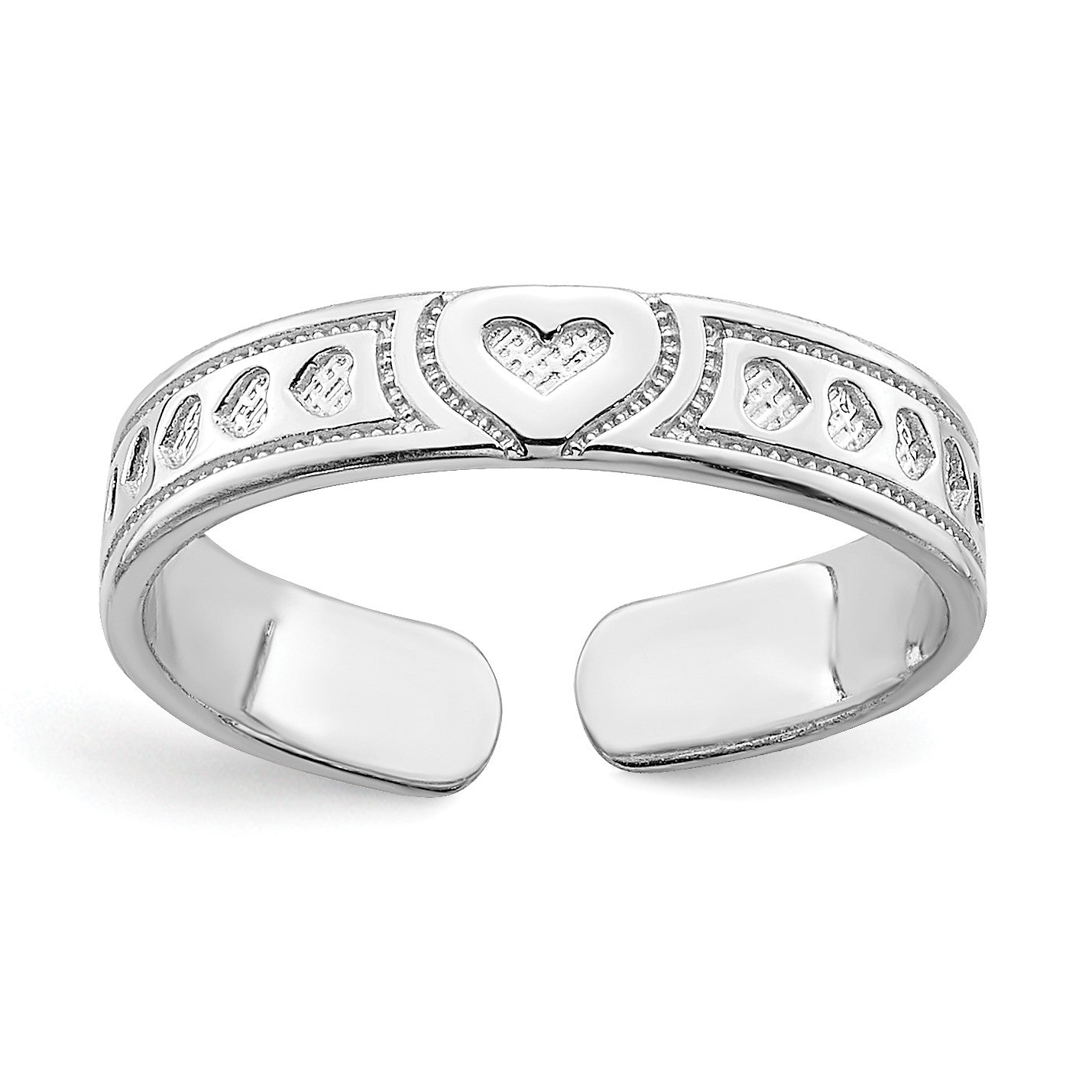 14K White Gold Polished Heart Design Adjustable Toe Ring