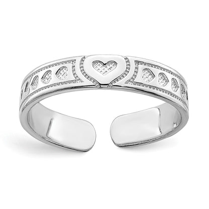 14K White Gold Polished Hearts Toe Ring