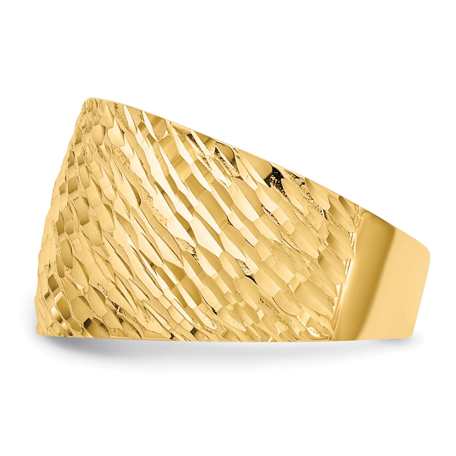14K Polished and Textured Diamond-cut Dome Ring