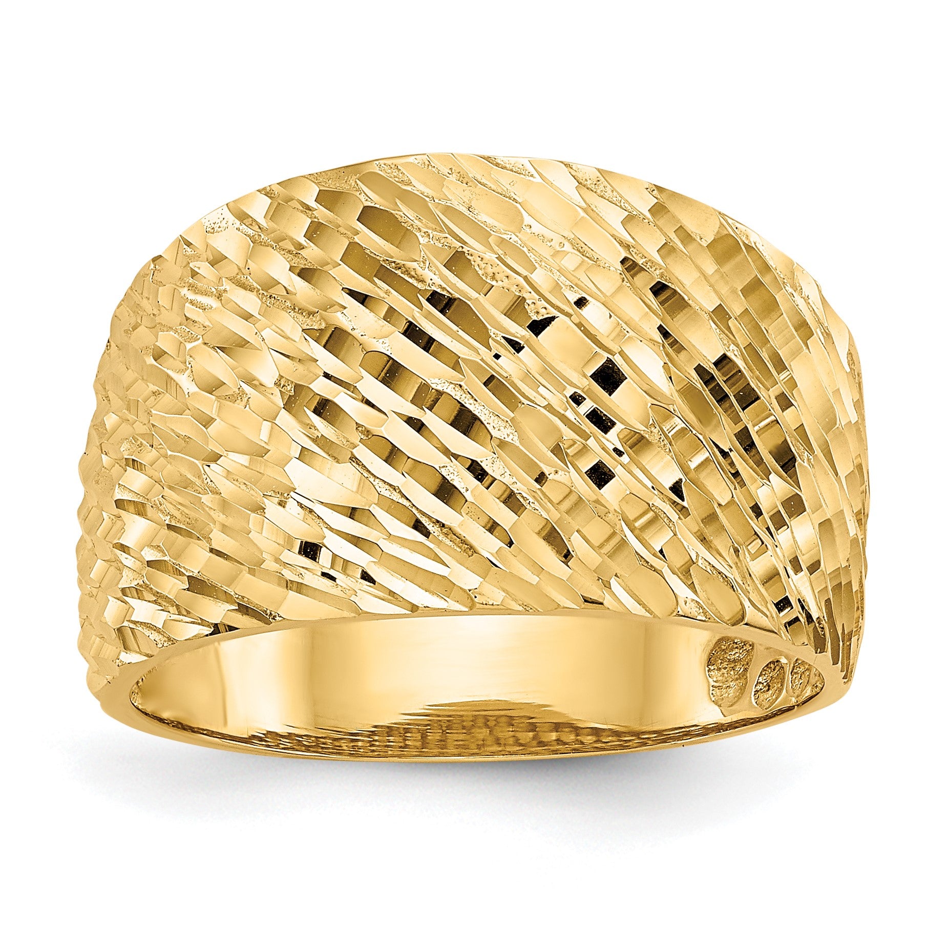 14K Polished and Textured Diamond-cut Dome Ring