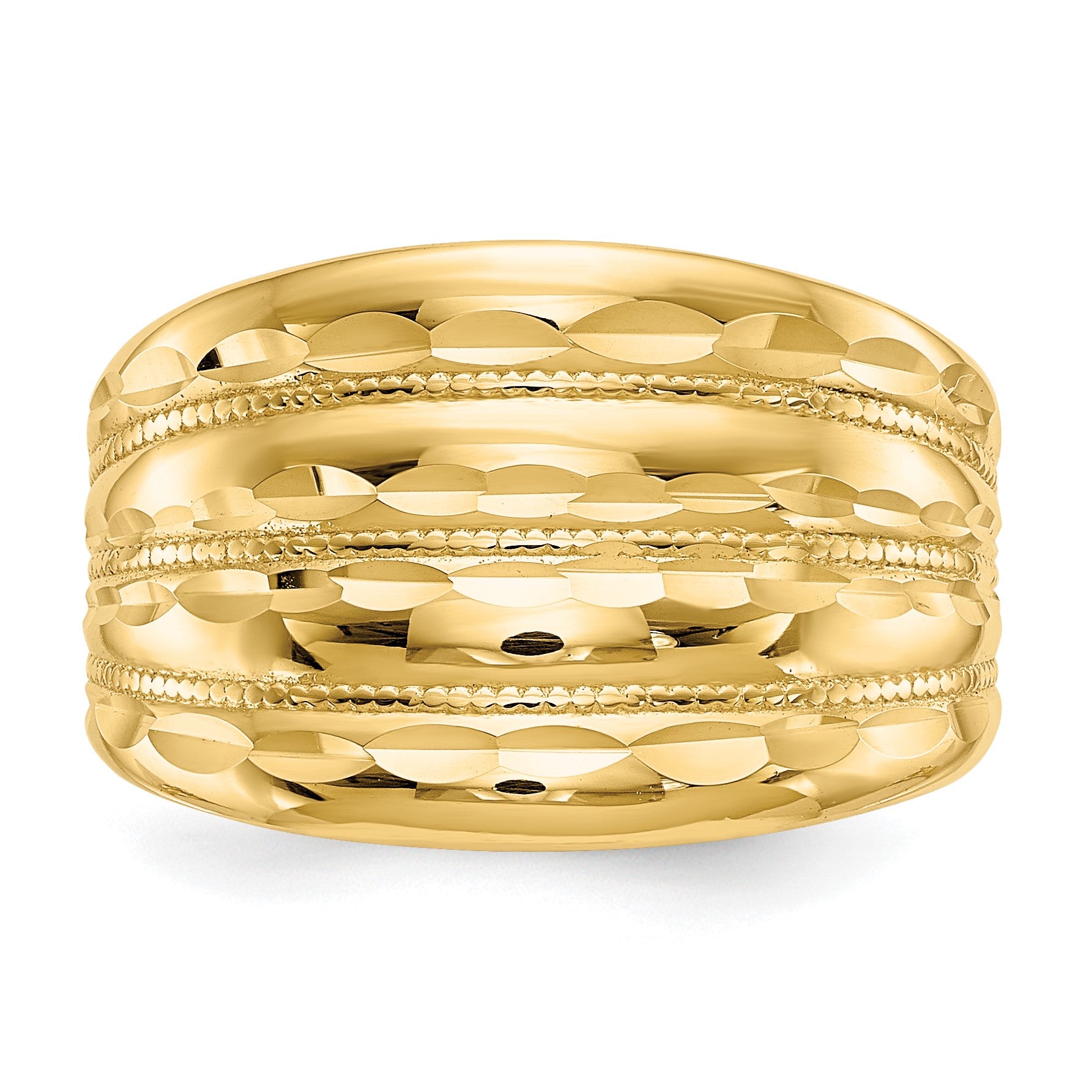 14K Polished Diamond-cut Four Ridge Fashion Dome Ring