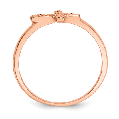 14k Rose Gold Polished and Diamond-cut Cross Ring
