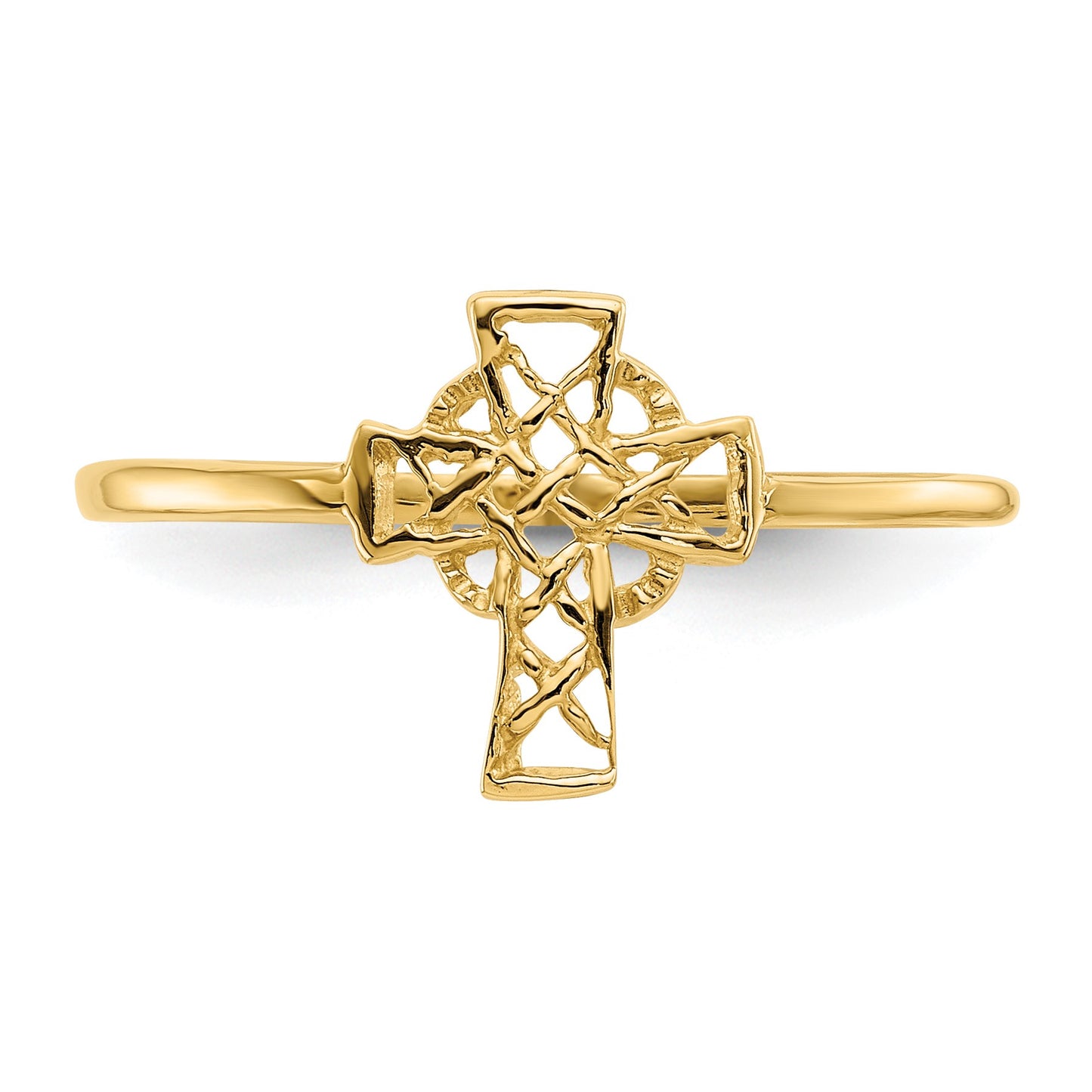 14k Polished Celtic Knot Cross Ring