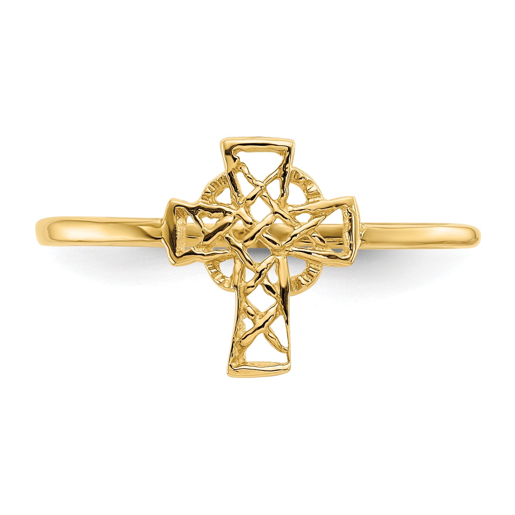 14k Polished Celtic Knot Cross Ring