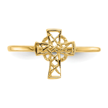 14k Polished Celtic Knot Cross Ring