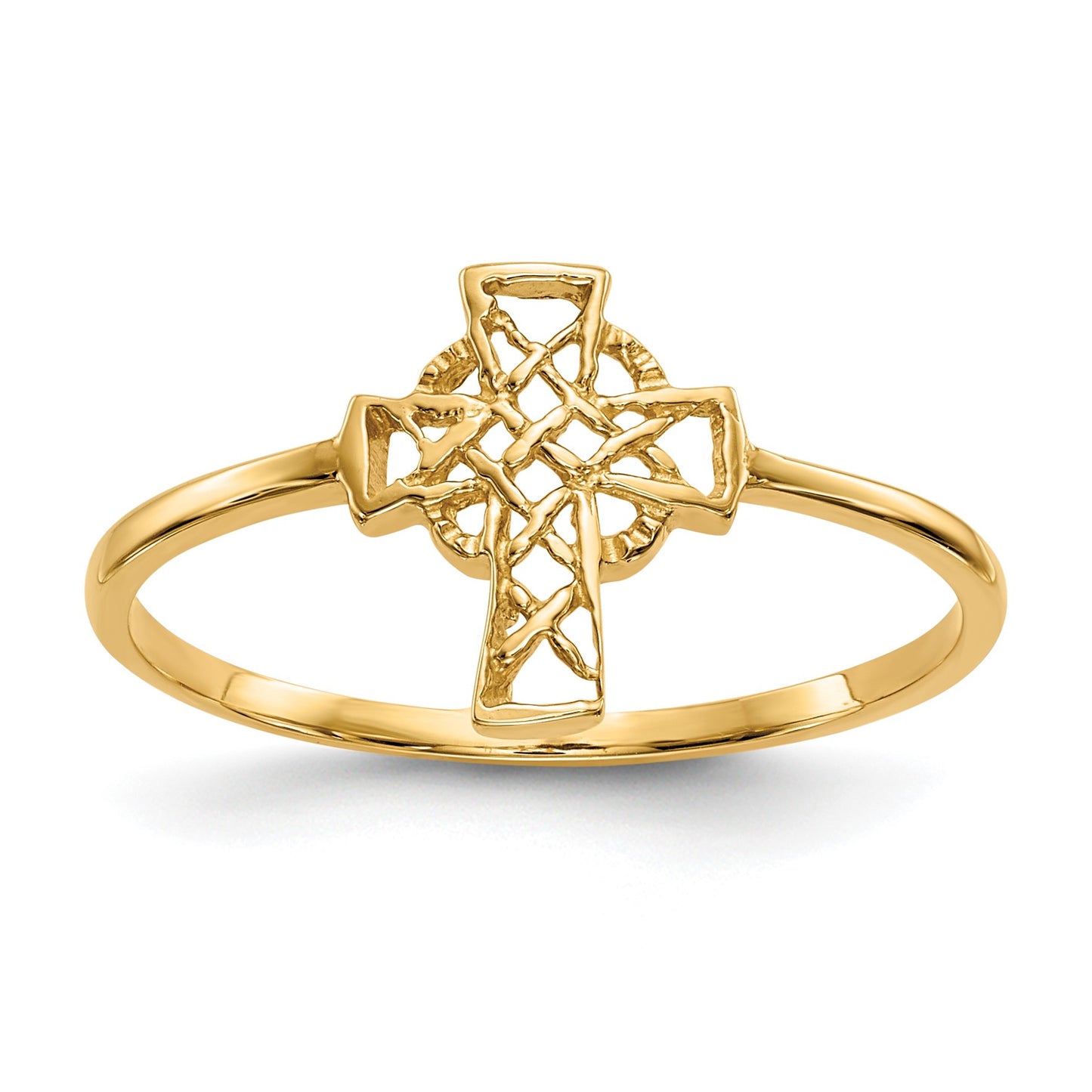 14k Polished Celtic Knot Cross Ring