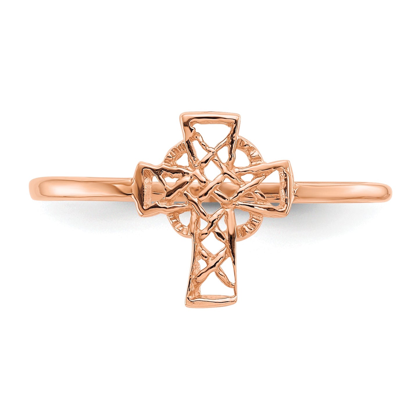 14k Rose Gold Polished Celtic Knot Cross Ring