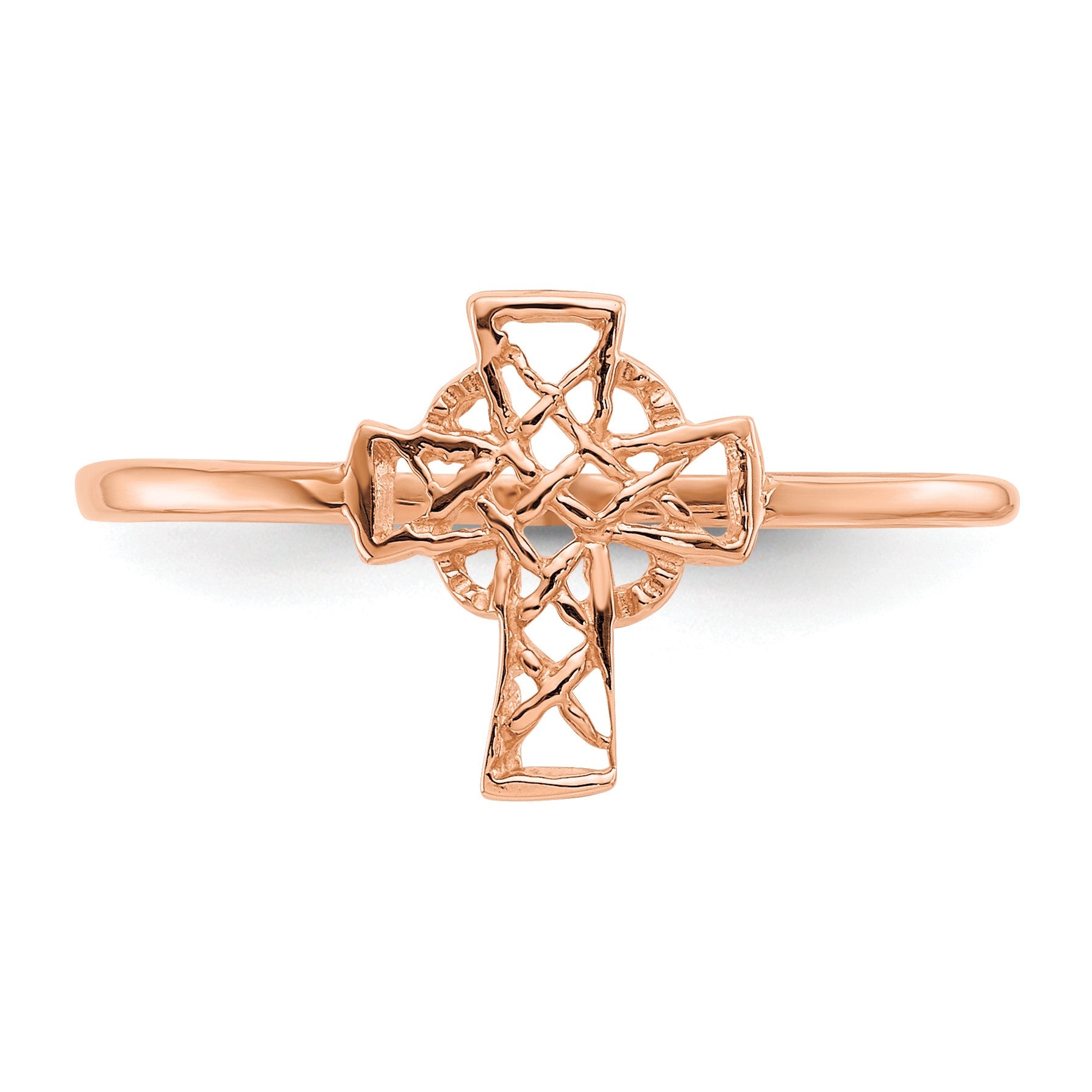 14k Rose Gold Polished Celtic Knot Cross Ring