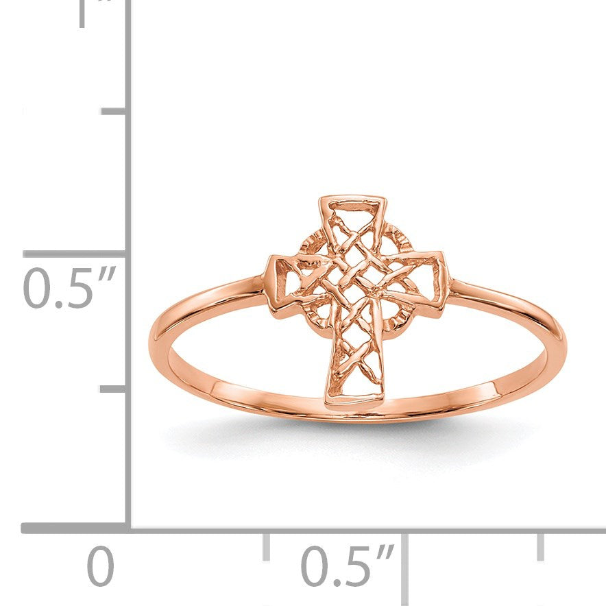 14k Rose Gold Polished Celtic Knot Cross Ring