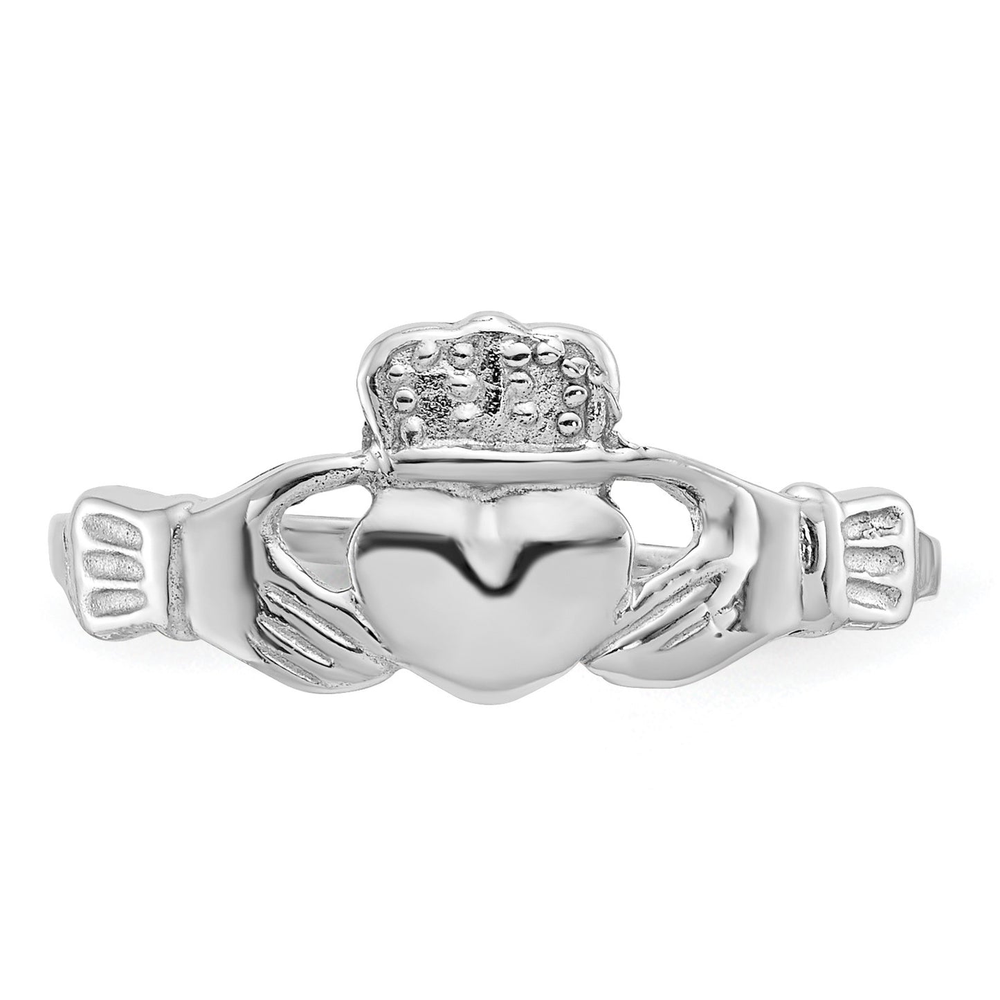 14k White Gold Ladies Polished Claddagh Ring