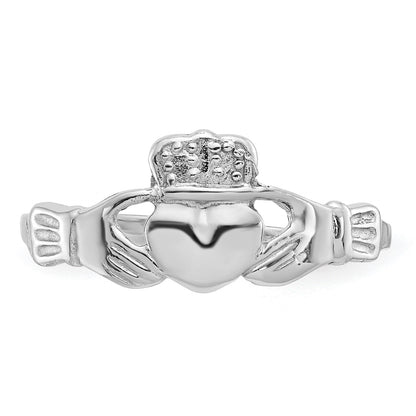 14k White Gold Ladies Polished Claddagh Ring
