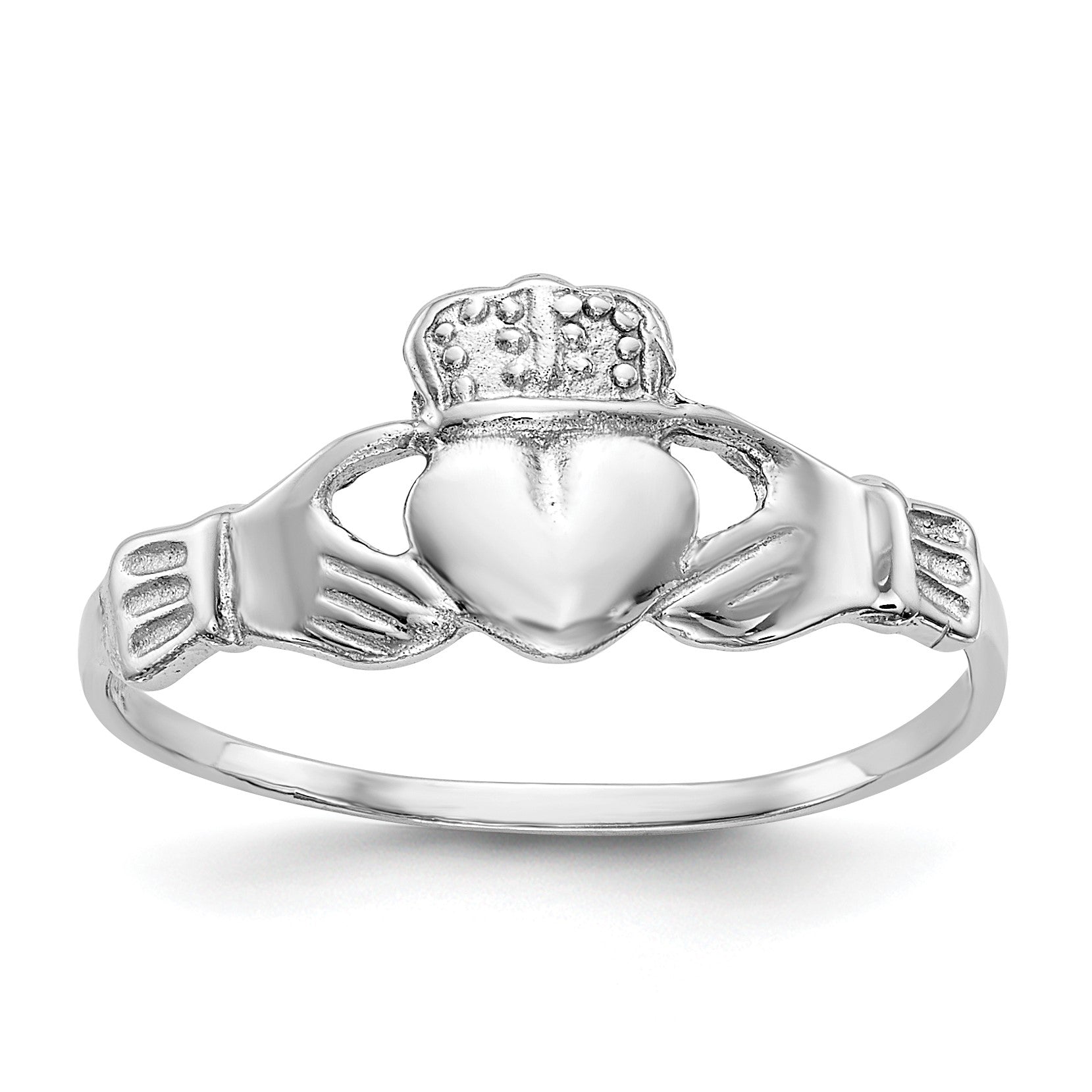 14k White Gold Ladies Polished Claddagh Ring