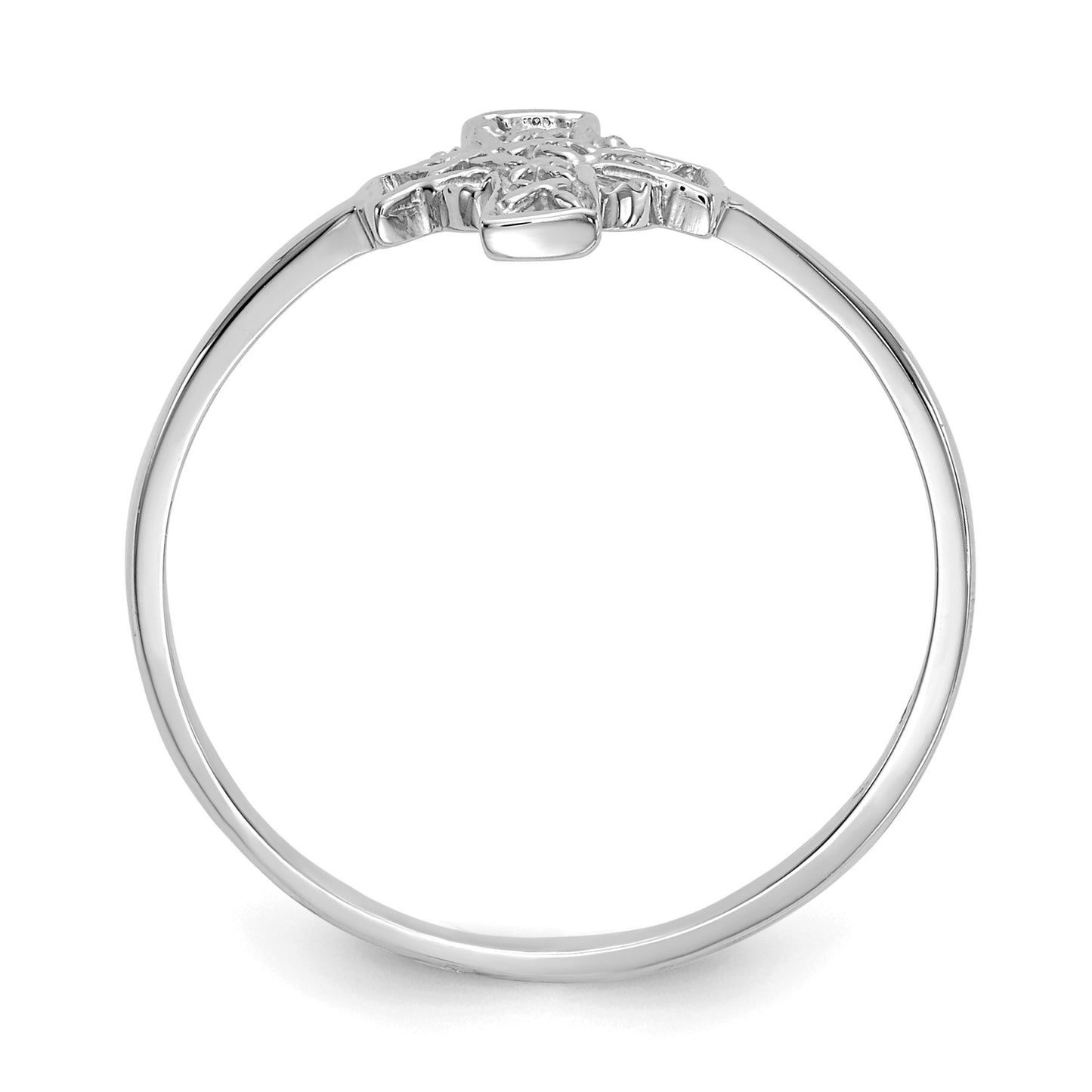 14k White Gold Polished Celtic Knot Cross Ring