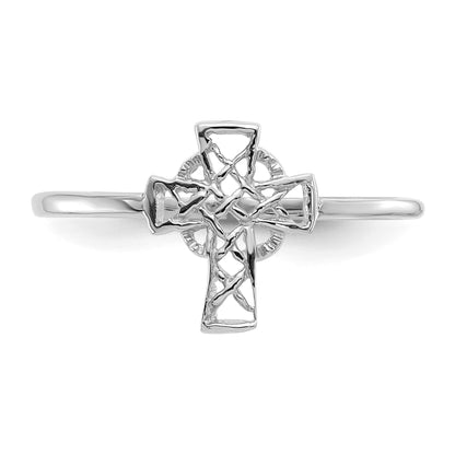 14k White Gold Polished Celtic Knot Cross Ring