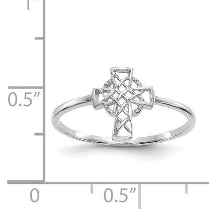 14k White Gold Polished Celtic Knot Cross Ring