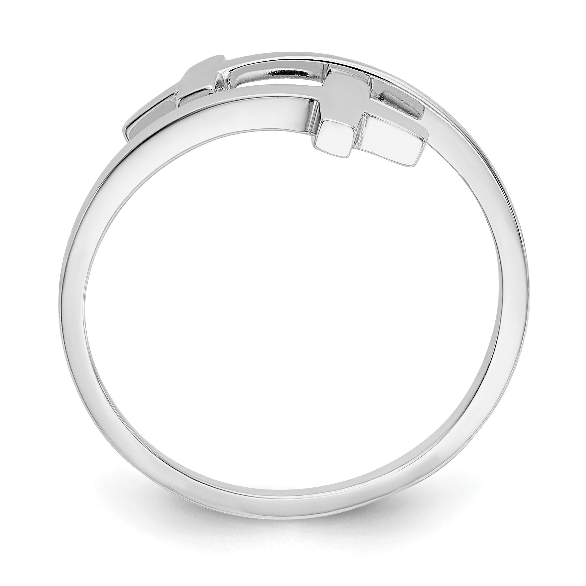 14k White Gold Polished Double Cross Bypass Ring