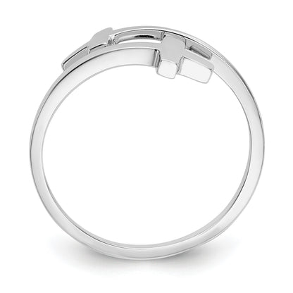 14k White Gold Polished Double Cross Bypass Ring