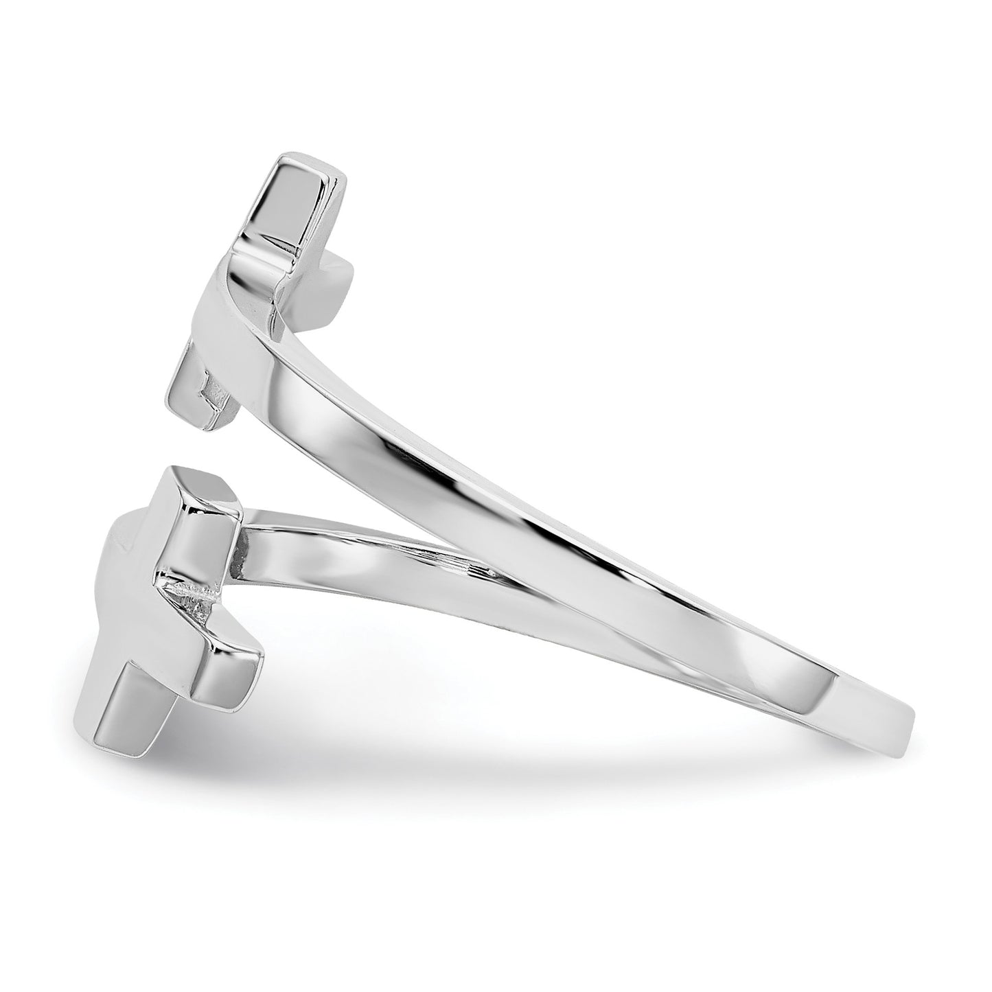 14k White Gold Polished Double Cross Bypass Ring